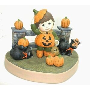 Vintage Halloween Sweet Tot 80s Trick or Treat Cats Pumpkins Scene Ceramic